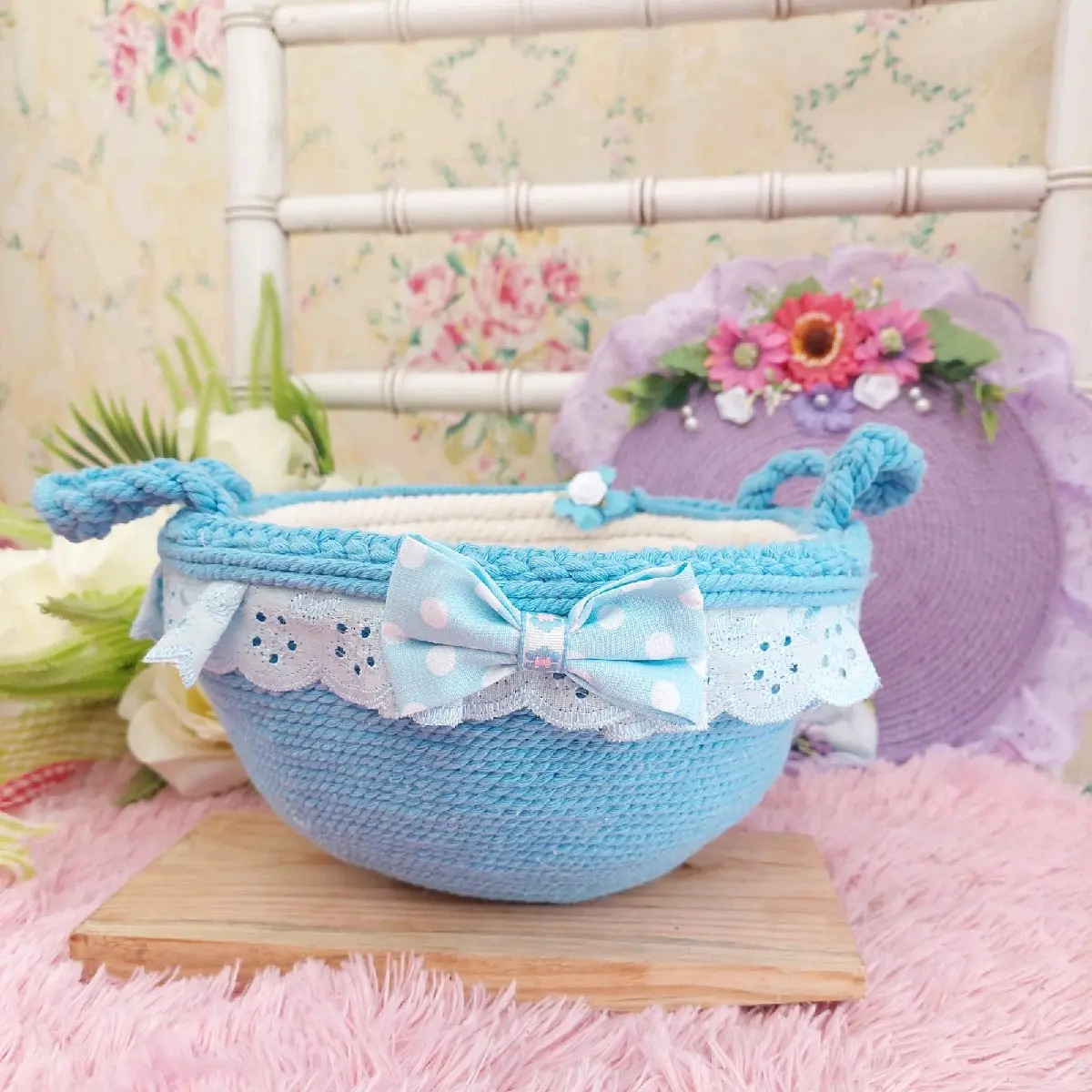 Keranjang Telur Shabby /  Keranjang Buah Cantik / Keranjang Bulat