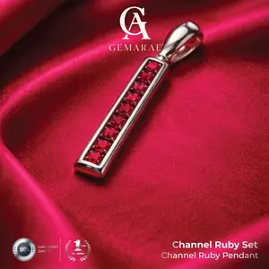 Gemarae Channel Line Ruby Jewelry Set | Natural Ruby Perhiasan Perak Asli 925 Rhodium Plated | Cincin Anting Liontin