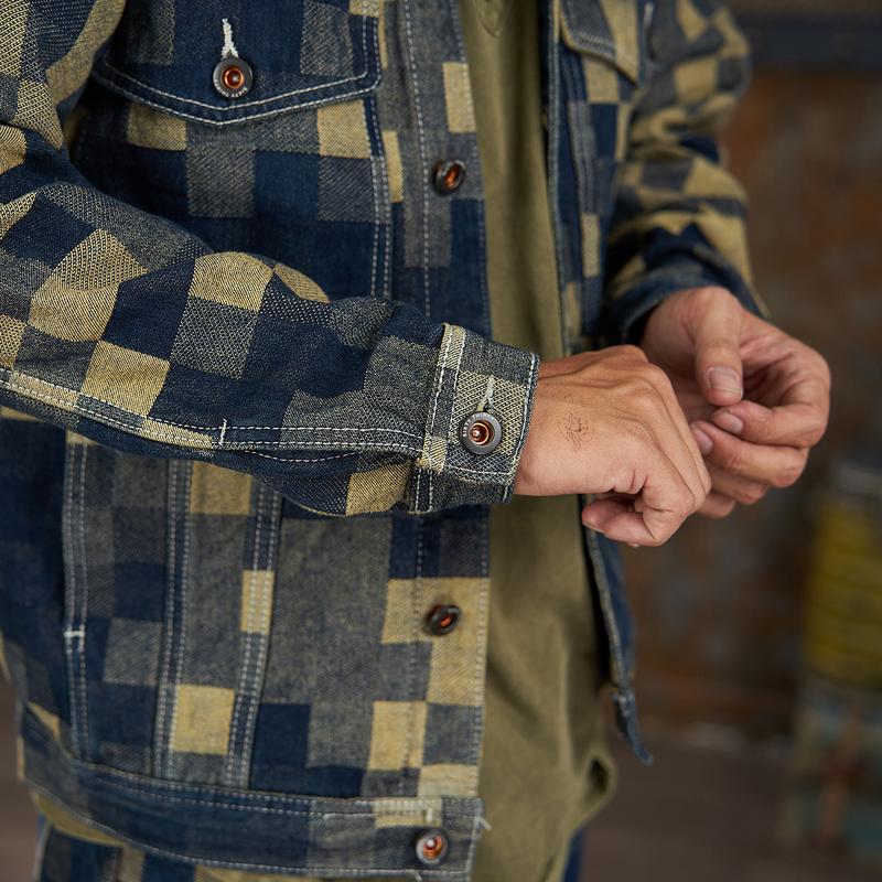 Product Introduction of Mã 069. Áo khoác Jean Nam, Hoạ Tiết Caro Đan Xen, Denim Không Co Giãn 8