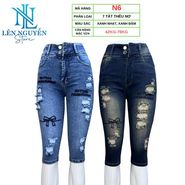 N6 [ Len Nguyen Store ] Quần Jean (Bò) Nữ Ngố 7 Tất Dài 60-63cm, Màu Xanh, Size 40kg-80kg, Thiết Kế , Lưng Cao 2 Nút, Co Giãn, Mền Mịn, Bigsize, Hotgirl, Skinny, Ống Ôm, Phong Cách Năng Động, Trẻ Trung, Tự Tin, Dễ Phối Đồ. Women Pants Denim