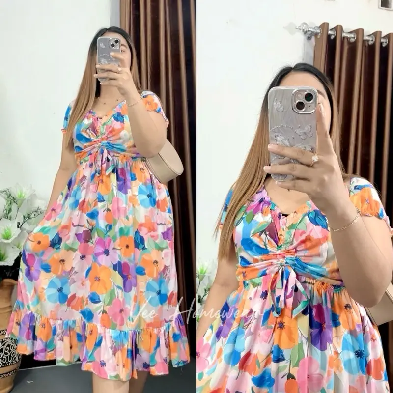Violin Dress By Vee Homewear Summer dress Daster Rayon Dress wanita kekinian Karet Bumil Busui Serut Motif Viscose 2