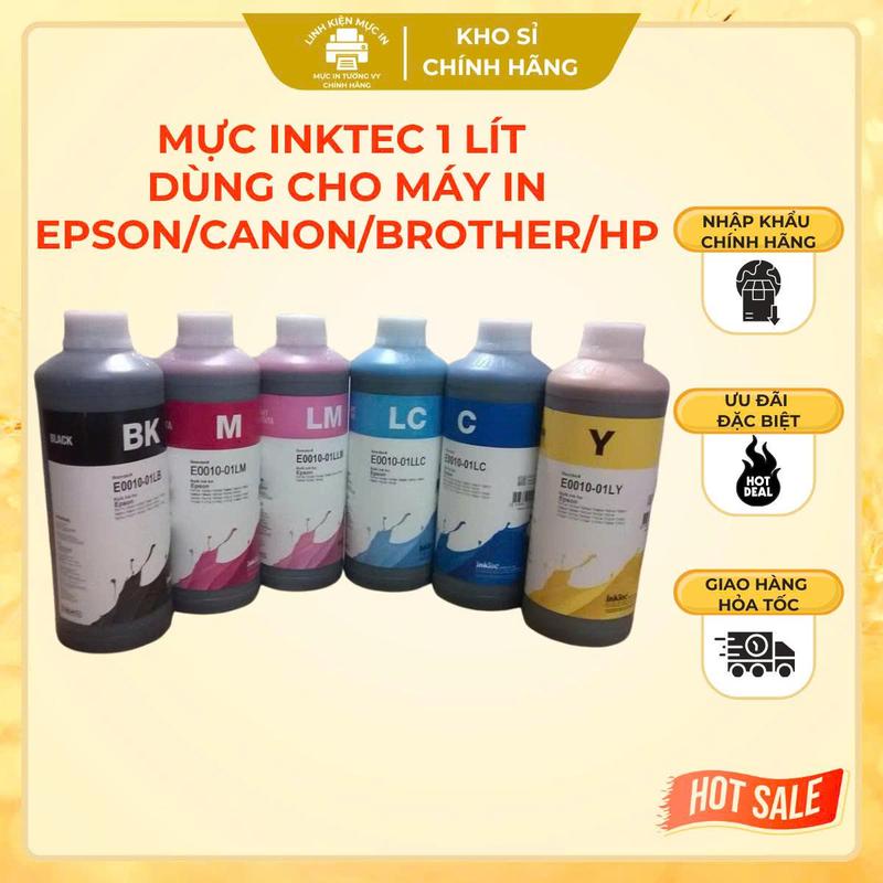 Mực Inktec Hàn Quốc 1 Lít Cho Máy In Epson/Canon/Brother/HP – Mực In Phun Liên Tục Đủ 6 Màu Chống Nghẹt Đầu Phun