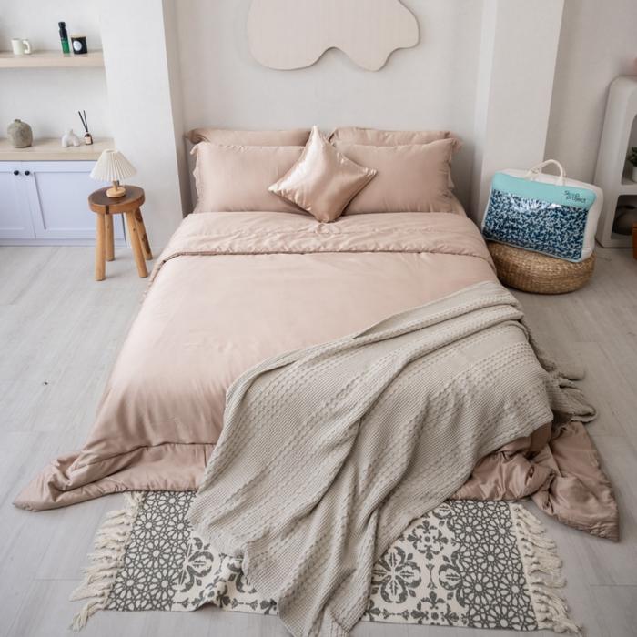 Gambar SLEEP PROJECT Paket Sprei Bedcover / Quilt Cover Mewah Premium TENCEL 80S Ramah Lingkungan - Plain Beige Premium TENCEL Bedding (Ready Stock) - SPREI SET, SINGLE 120x200 dari Sleep Project Kota Administrasi Jakarta Barat Tokopedia