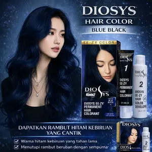 Diosys Pewarna Rambut Permanen & Semi Permanen HK-EZ 02 Blue Black 45ml Cat Rambut Warna Biru Dongker Creamy Tahan Lama & Tidak Mudah Pudar Brown Hitam