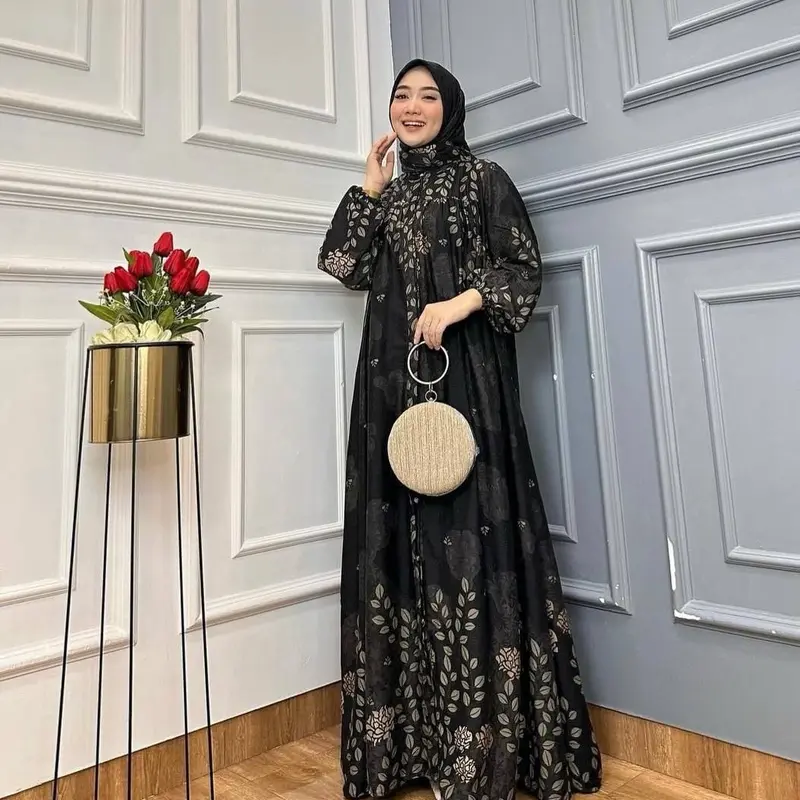 rf GAMIS AULIA SET HIJAB SILANG BELAKANG Dress Rayon Wanita Panjang Muslim Kancing Kerah sanghai 3