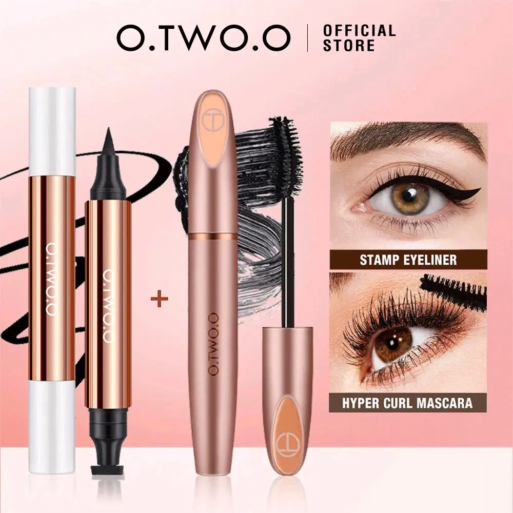 O.TWO.O Eye Makeup Set Waterproof Fiber Mascara + Eyeliner Stamp Long Lasting