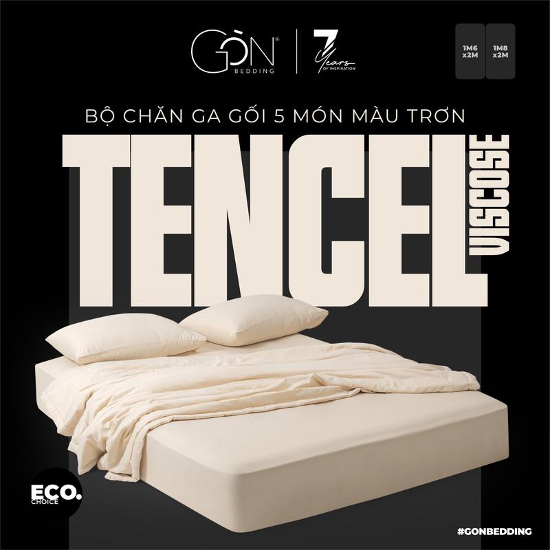  Bộ Chăn Ga Gối 5 Món Gòn Bedding Lụa Tencel Viscose Màu Trơn 1m6x2m - 1m8x2m 