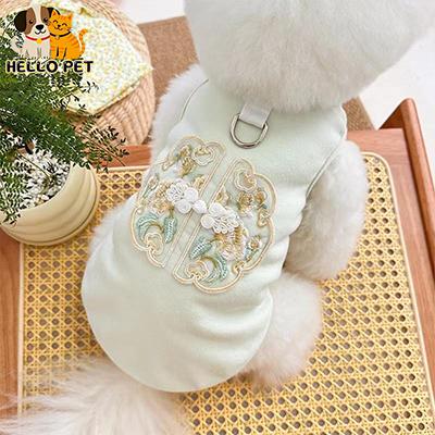 Quần áo Thú cưng, Phong cách Trung Quốc mới, Thích hợp cho mùa xuân và mùa hè, Thiết kế Thêu Khóa gấu bông, Áo vest kéo