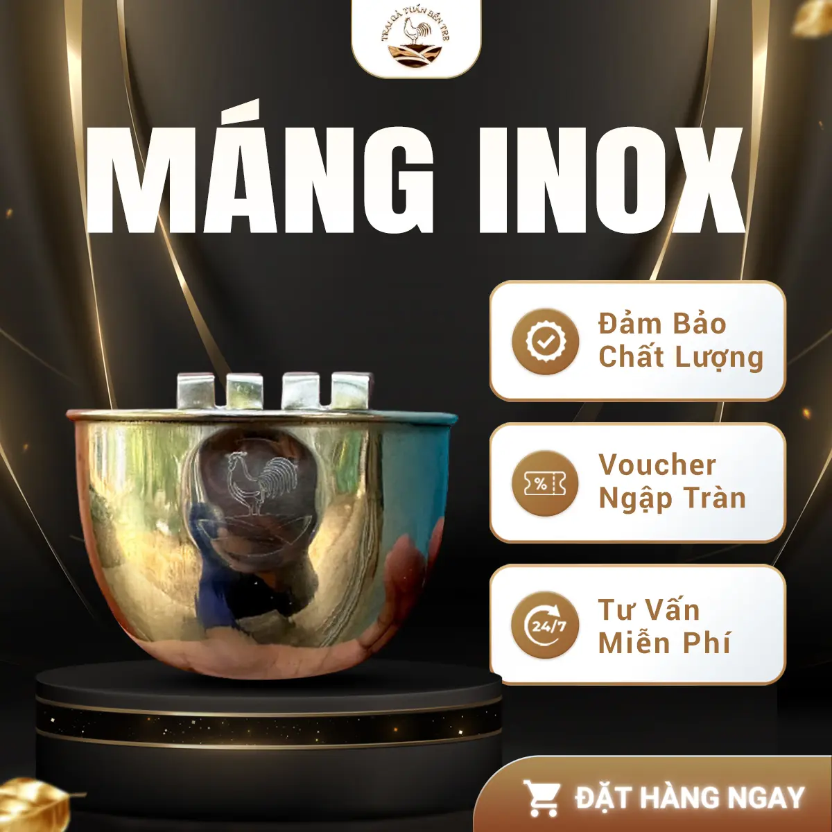 Máng Gà Ăn Inox Dụng Cụ Cho Gà Ăn Size 7x10cm