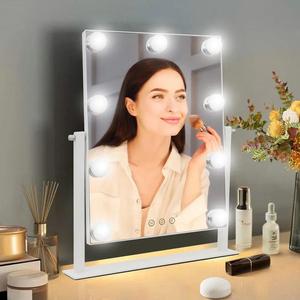 espejo maquillaje led tipo hollywood grande 30x36cm con 9 luces regulables, 3 tonos, usb-c y rotación 360°