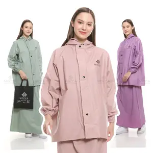 Jas Hujan Model ROK Syar'i Wanita Bigsize Tebal Lentur Mantel Ujan Gamis Setelan pink Dewasa Syari