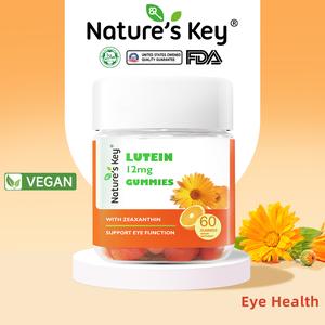 Nature's Key Halal Edible Lutein Gummies 12mg Eye Protect Zeaxanthin Vitamin A Supplement for Kids and Adults Orange Flavor health supplement wellness gummy Fitness Healthcare Dietary hair