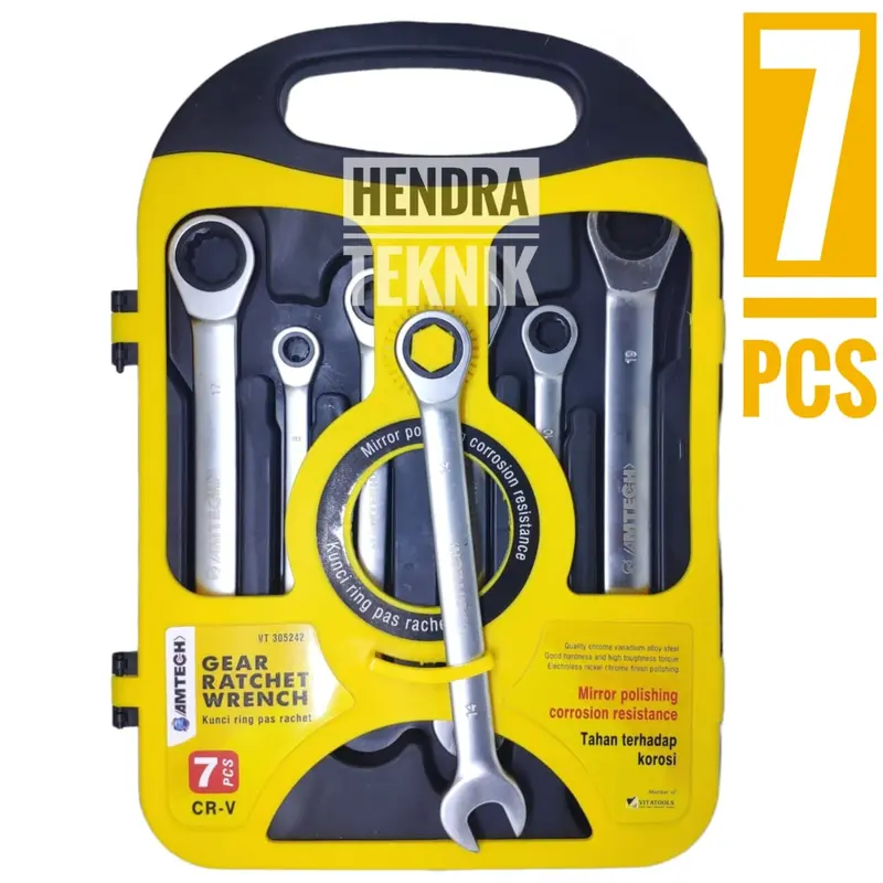 KUNCI RING PAS RACHET SET 7PCS KUNCI RING PAS 8MM - 19MM KUNCI KOMBINASI KREK 7PCS RATCHET COMBINATION SPANNER SET alat bengkel 0