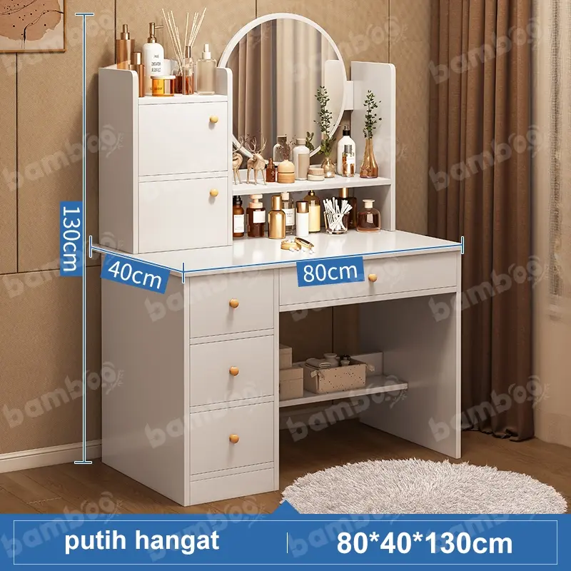 Meja Rias Putih/Meja Rias Kecil/Meja Rias Minimalis/Meja Rias Lampu LED/Meja Rias Aesthetic  (Ganti Baru Jika Rusak Di Jalan)