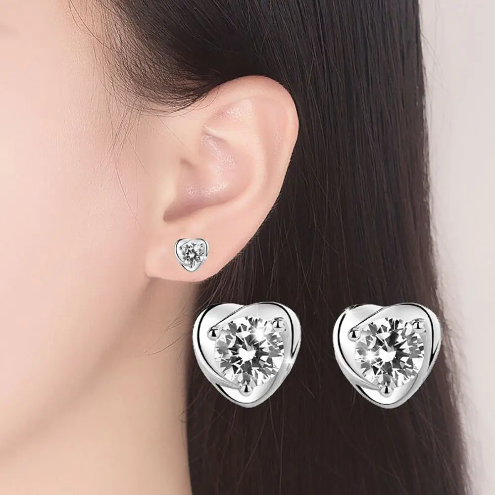 [022] Romantic Heart Synthetic Moissanite Stud Earrings 1Pair 0.5ct*2 925 Sterling Silver Women's Jewelry Anniversary Auspicious Birthday Daily Engagement Wedding Gift Choice