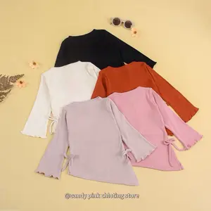 Candy Pink Poppy Tee Fashion Atasan Anak Lengan Panjang Cantik Bahan Knit Rib Dengan Pita Dibagian Bawah