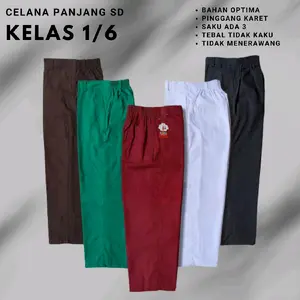 Celana Panjang Anak Sekolah SD -MI Kelas 1 2 3 4 5 6 Warna Merah Coklat Putih Hijau Hitam Bahan Optima,Elemen Pinggang Karet Cowok seragam laki Fashion