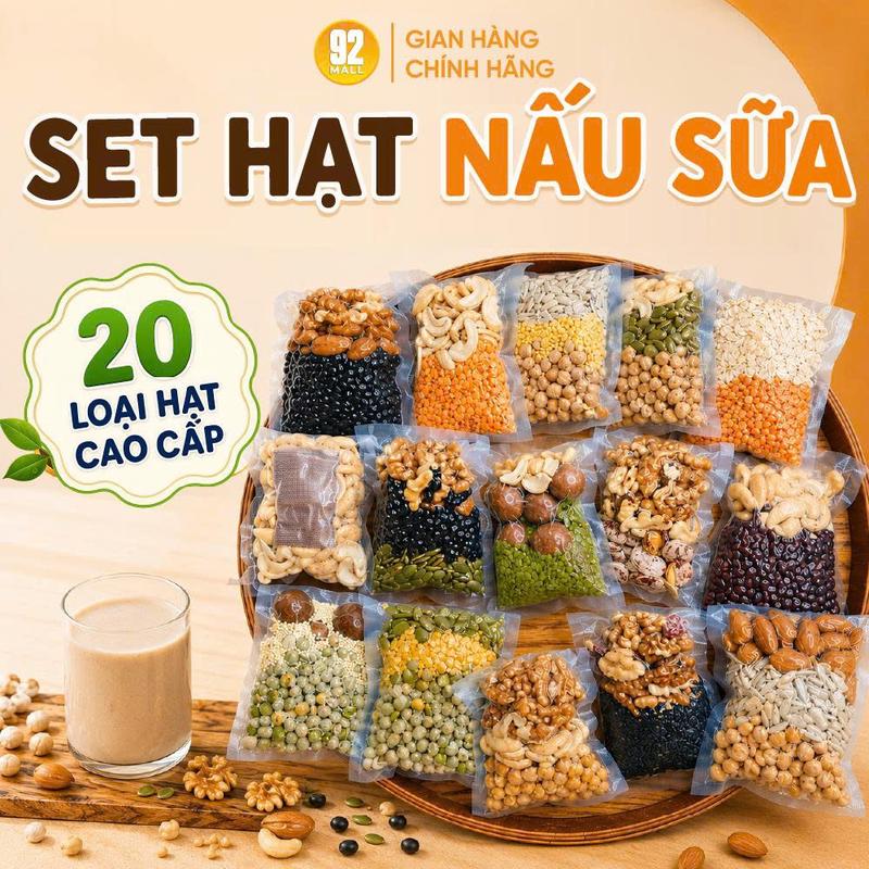 Hạt Nấu Sữa Mix Sẵn 20 Loại Hạt Hữu Cơ Thuần Chay Hút Chân Không, Nấu Sữa Hạt Dinh Dưỡng Gia Đình