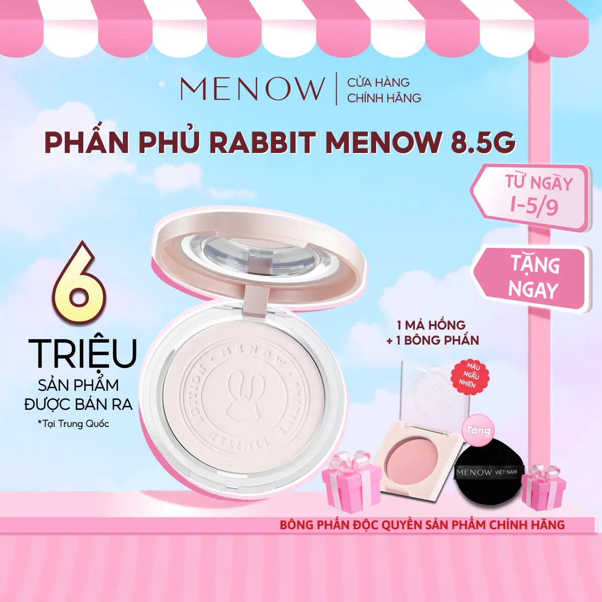 Phấn phủ nén làm đều màu da MENOW Rabbit Compact Powder 8.5gr