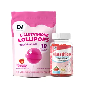 C+Collagen L-Glutathione Permen Lolipop-10pcs+Glutathione Beauty Gummy-60pcs, Vitamin C, Kolagen & Asam Hyaluronik, Rasa Stroberi,COD (BPOM & Halal),【Divinity Nutra】