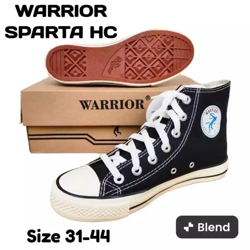 ￼SEPATU SEKOLAH WARRIOR SPARTA HIGH BLACK WHITE SIZE 31-44 / SEPATU ANAK SEPATU HITAM PUTIH Fashion 1