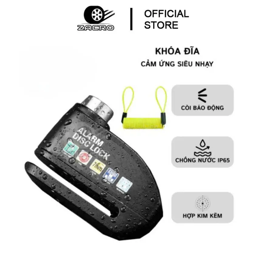 Ổ Khóa Đĩa Xe Zacro, chất liệu hợp kim cứng cáp và chống cắt, phù hợp với các đĩa phanh của xe máy và xe đạp, Thiết kế nhỏ gọn và dễ dàng mang theo, khóa đơn giản và dễ thao tác, Chống gỉ sét và chịu được các điều kiện thời tiết khác nhau, Độ Bền Cao