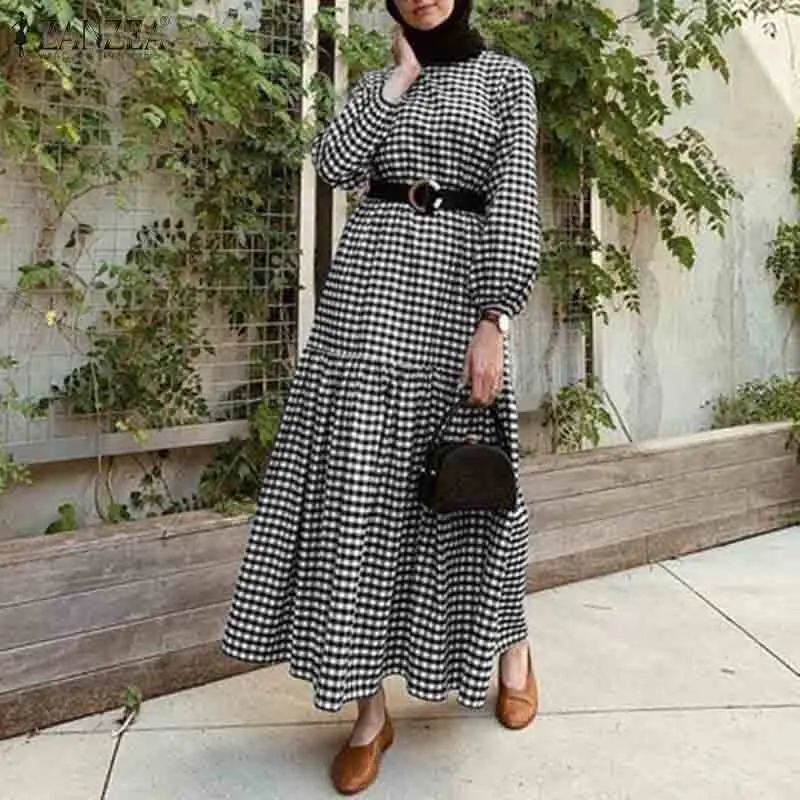 Muslim Women solemn Full Length Long Sleeve Maxi Kaftan Retro Muslim Abaya Dress