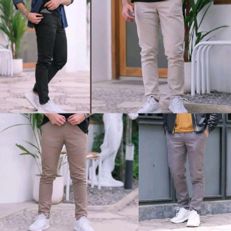 Hemat Isi 2 Celana Chino Panjang Pants Slimfit Stretch Pinggang Karet Celana Pria Dewasa Distro Nyaman 1