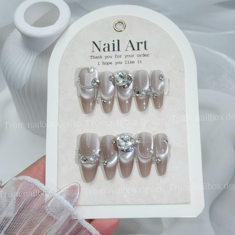 M66 Nailbox Sơn Gel Thạch Nude Nâu Mix Mắt Mèo Ánh Trăng dáng móng như ảnh là dáng HẠT GẠO ngắn