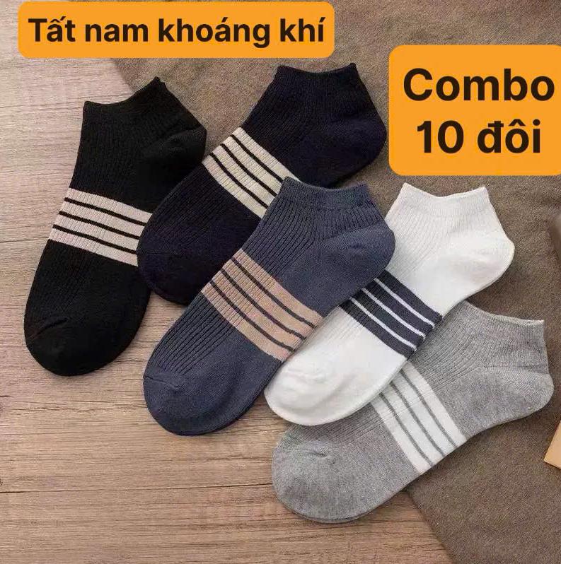  Combo 10 đôi tất vớ nam CAO CẤP thời trang trẻ trung thoáng khí thấm hút kháng khuẩn chất liệu cotton dệt kim co giãn 4 chiều 