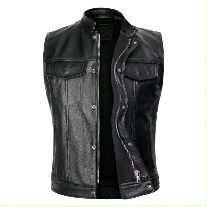 Rompi pria/Rompi motor/Rompi sintetis Pria Kulit Casual Hitam 2