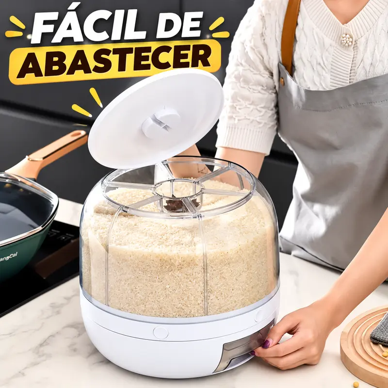 Dispenser Giratório para Grãos 360° 6 Compartimentos 27cm, Porta Arroz, Feijão e Cereais para Cozinha - 7