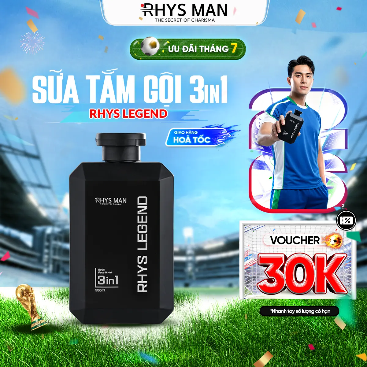 Sữa tắm gội nam RHYS MAN hương nước hoa 3in1 Rhys Legend & Rhys Noble 350ml | Mua 1 tặng kèm quà tặng