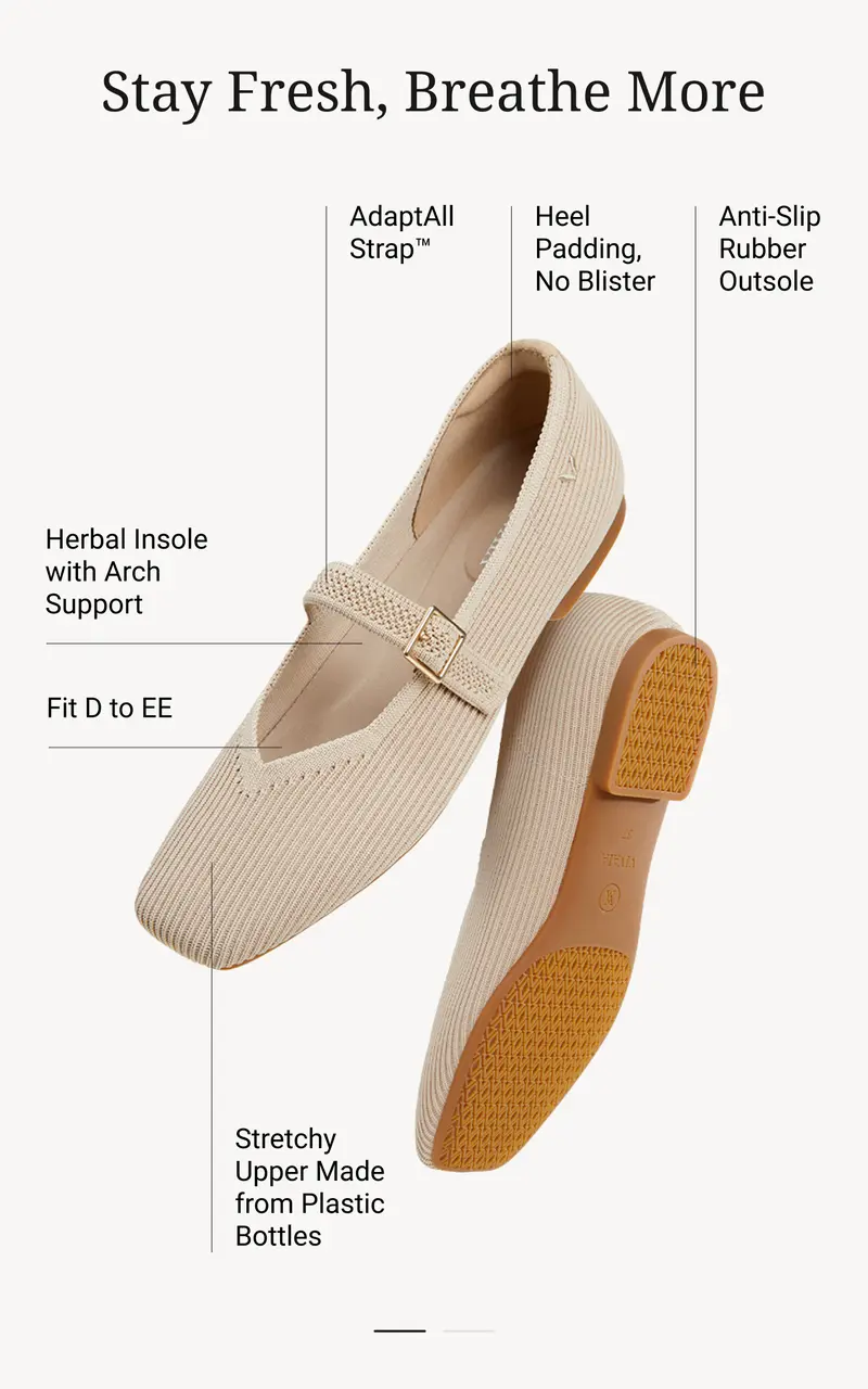 Product Introduction of VIVAIA Woman's Eco-Friendly Square-Toe Mary-Jane, Adjustable Straps, Super Lightweight and Breathable for Daily Wear Shoes Flats 2