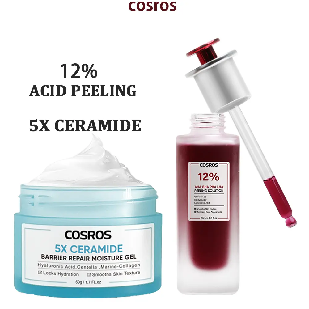 COSROS-AHA BHA PHA LHA fruit acid exfoliating essence shrinks pores, whitens 35ml +5X Ceramide Moisturizer 50g+Niacinamide Moisturizing Cream 50g+Brightening Lip Serum brightens and evens out dull and two-toned lip color