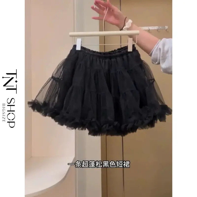 CHÂN VÁY LƯỚI BIGSIZE DÁNG NGẮN LƯNG THUN [TNT SHOP BIGSIZE 60KG 90KG] 3
