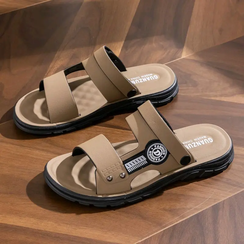 Sandal Pria Original Selop Slip On Kuat Nyaman Empuk Trendy Kulit Hitam Coklat Cowok Kasual Sendal Laki-laki