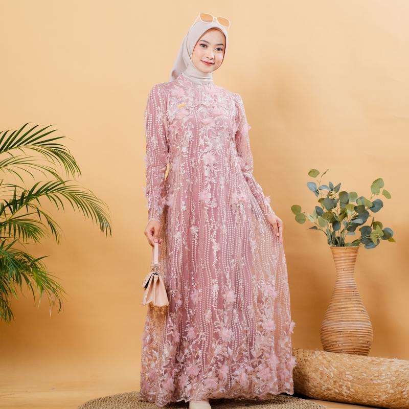 RAISHA-Assyifa Gamis Kondangan Exlusive + Payet Wanita Muslim Dewasa Bahan Full Tile Depan Belakang + Puring Menggunakan Bahan Hyget Untuk Kondangan, Lebaran, Lamaran, Akad Nikah dan Wisuda 3