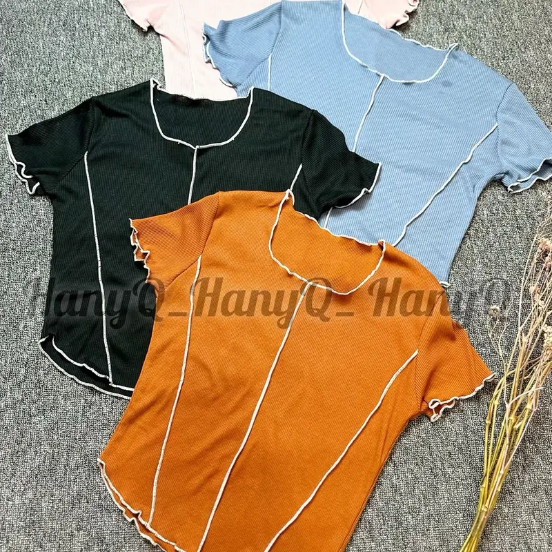 HQ_ Promo ( 4 pcs 100 rb) baju t-shirt crop Tee- U neck wanita lengan pendek nyaman dan adem Atasan Kaos 6