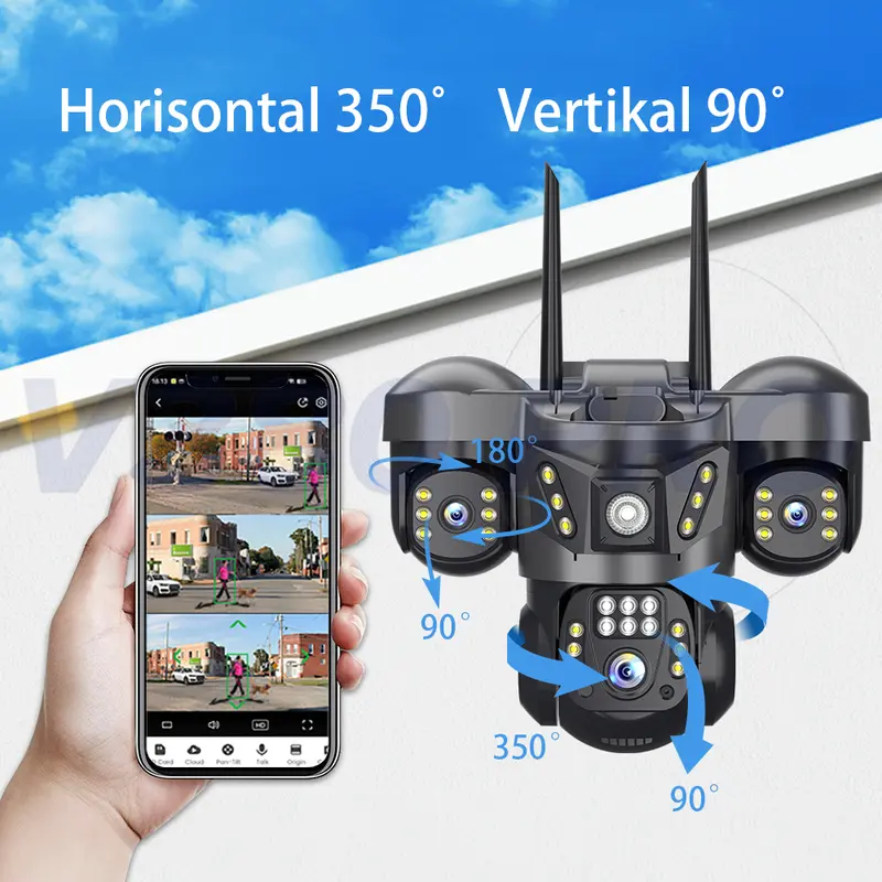 V380 Pro Kamera CCTV 3 Lens 10X Zoom Outdoor IP65 Waterproof Dorongan Informasi Alarm Cerdas 2