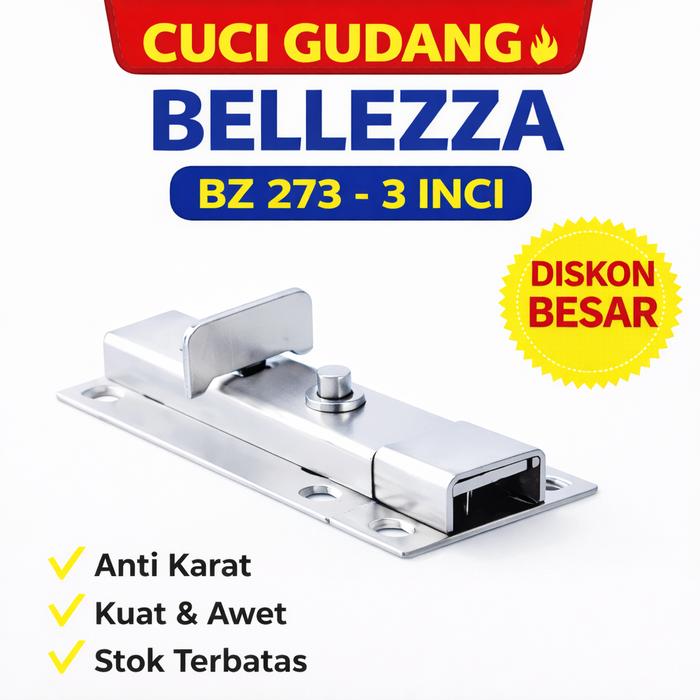 Gambar BELLEZZA Grendel GRD BZ273 3 Inci US32D Satin Stainless Steel untuk Pintu & Jendela Manual dari Tirta Bangunan Kota Depok Tokopedia