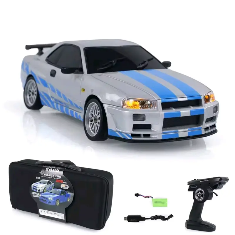 RC DRIFT RWD NISSAN SKYLINE GTR R34 R-34 BODY METAL ALLOY SCALE 1/18 FAST FURIOUS BRIAN Remote Toys Control 7
