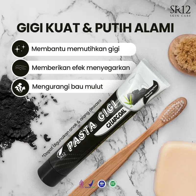 Pasta Gigi Charcoal & Siwak SR12 - Pemutih Gigi Penghilang Bau Mulut & Plak - Formula Herbal Alami - No BPOM NA18211400015 & NA18211400016 3
