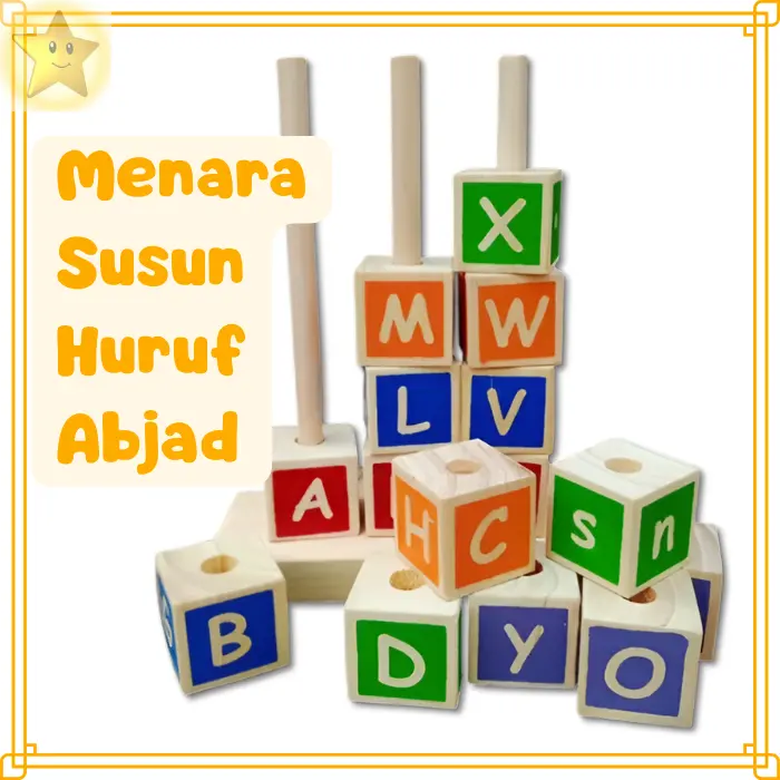 Mainan Edukasi Anak Balok Huruf A-Z Kayu – Susun Menara Belajar Alfabet
