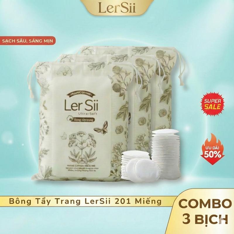 Bông Tẩy Trang LerSii 201 Miếng 100% Cotton Tự Nhiên – Chăm Sóc Da Tinh Tế, Nhẹ…