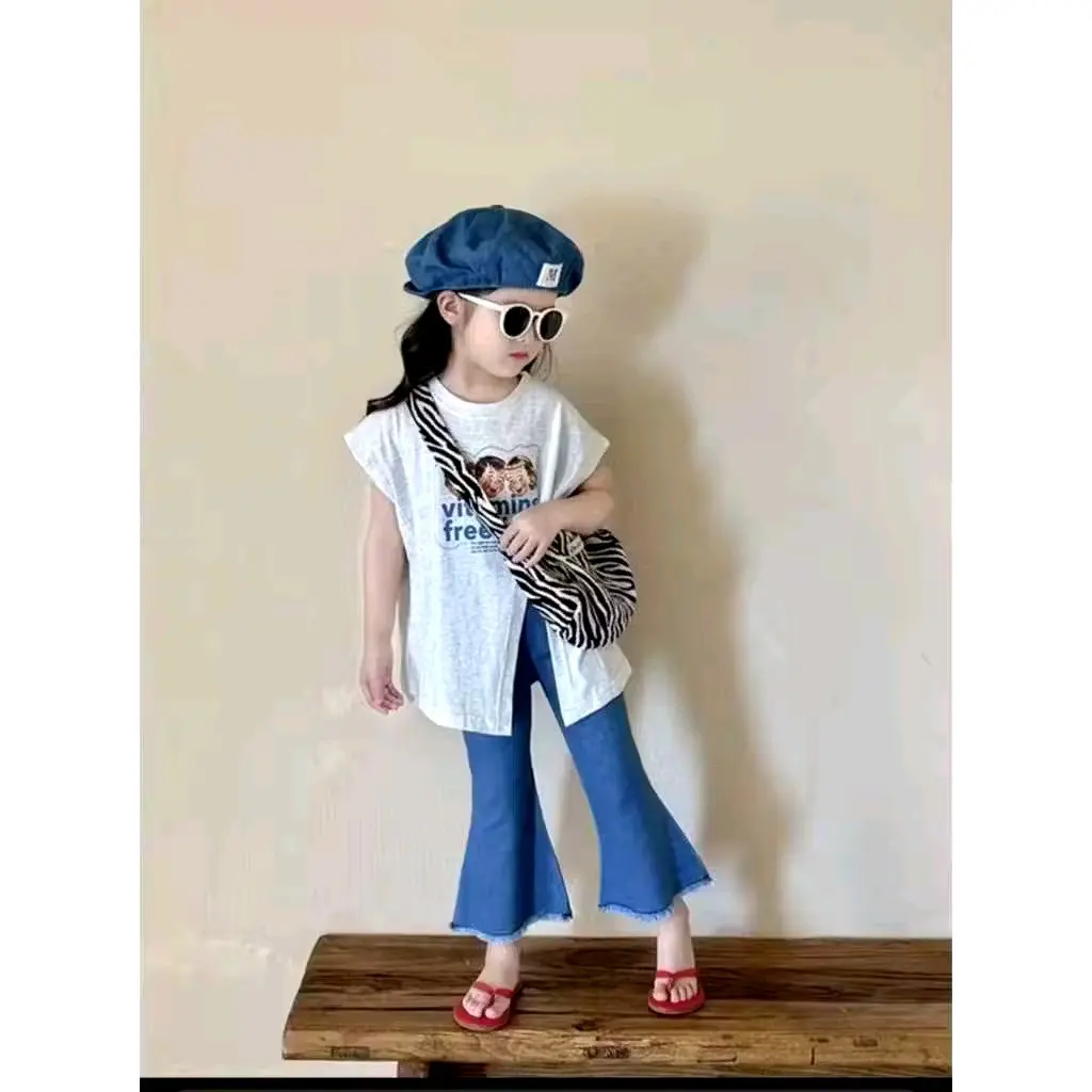 setelan baju anak perempuan korean style 2-7 tahun setelan celana jeans anak perempuan panjang