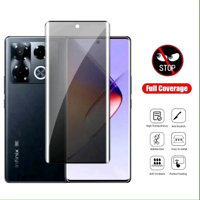 Tempered glass UV Spy Privasi For Infinix Hot 50/ 50 Pro Plus/ Anti Gores UV Spy Privasy/ Pelindung  Khusus Layar Lengkung Nano UV/ Lem Terpisah Antigores Privasi