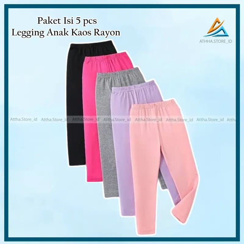 paket hemat isi 5, legging anak kaos, celana legging anak perempuan usia 2-15 tahun, legging anak bahan soft rayon Anak-Anak Bunda 0