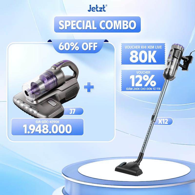 [SPECIAL COMBO] Combo máy hút bụi cầm tay đa năng 3in1 có dây JETZT X12 PRO, Tặng kèm đầu hút giường nệm, lực hút 21000PA, làm Sạch vượt trội