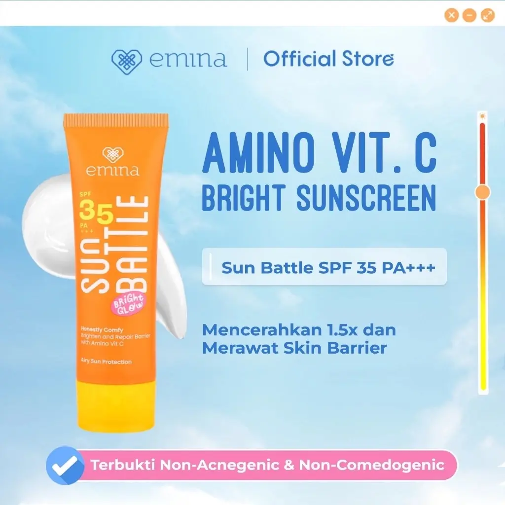 NEW! EMINA Sun Battle Bright Glow Honestly Comfy Brighten & Repair Barrier Airy Sun Protection SPF 35 PA+++ 50ml